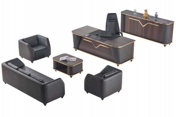 Komplett Aarbechtszëmmer Set Schreifdësch Sofas Sideboard Büroeinrichtung