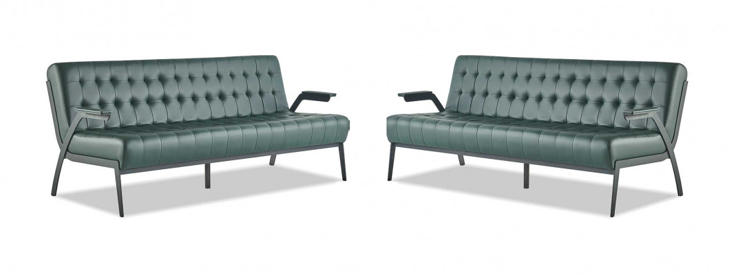 Sofaen Ledersofa-Set 3-Sëtzer Gréng Sëtzméiwele Modern Chesterfield Edelstol