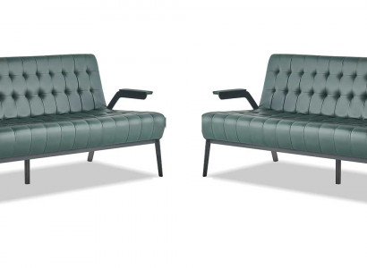 Sofaen Ledersofa-Set 3-Sëtzer Gréng Sëtzméiwele Modern Chesterfield Edelstol