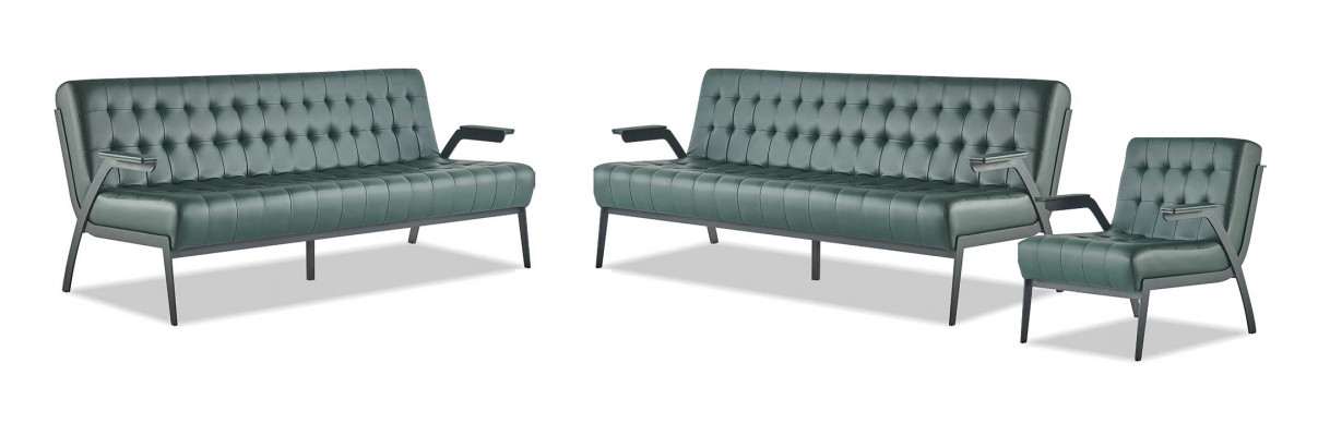 Sëtzmoossel-Set 3-Sëtzer Fotell Gréng Edelstol Modern Lieder Chesterfield