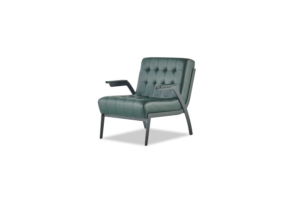 Sofagarnitur-Set 3-Sëtzer Fotell Gréng Chesterfield Modern Ledersofaen