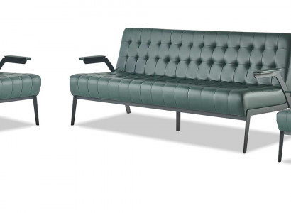 Sofagarnitur-Set 3-Sëtzer Fotell Gréng Chesterfield Modern Ledersofaen