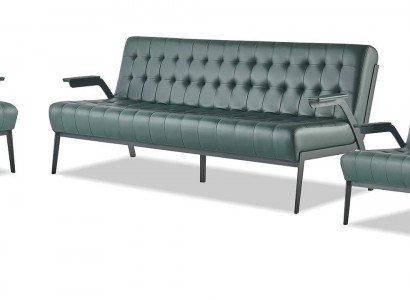 Ledersofaen Gréng Lieder Chesterfield Set 3-Sëtzer 2-Sëtzer Fauteuil Inox.