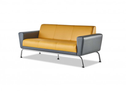 Ledercouch Giel Gro 3-Sëtzer Couch Dräisëtzeg Lieder Edelstahl Modern Holz