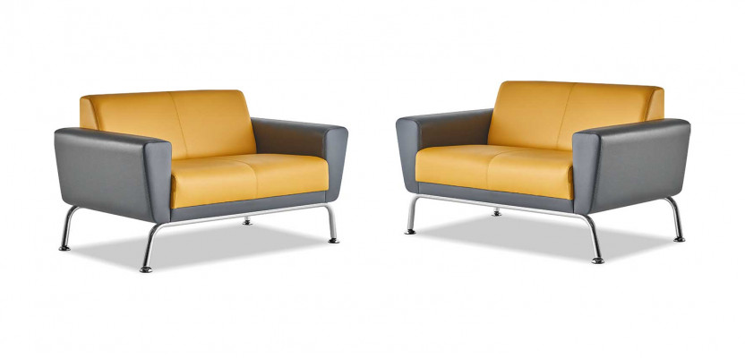Ledersofa Sofa-Set 2-Sëtzer Giel Griis Edelstahl Modern Couch Komplett