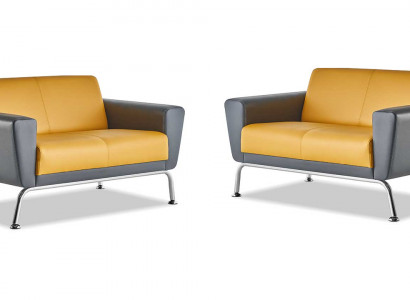 Ledersofa Sofa-Set 2-Sëtzer Giel Griis Edelstahl Modern Couch Komplett