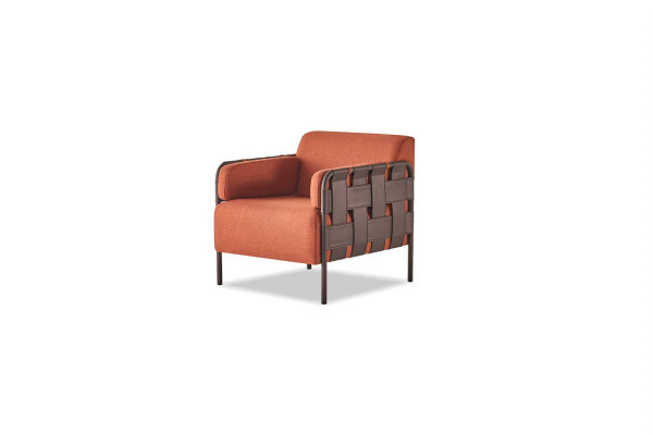 Lehnsessel Aarmstull Orange Stoff Modern Lieder Stoff 1-Sëtzer Mëll