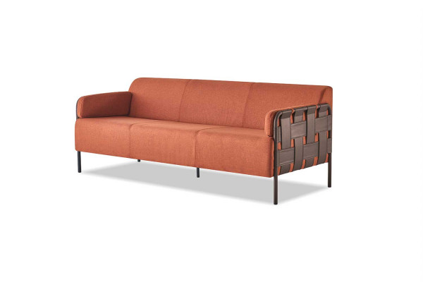 Ledersofa 3-Sëtzegen Orange Sofa Modern Canapé Dräisëtzegen Mëll Sëtzmöbel