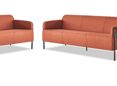Lädersofa-Set Modern Komplett Sofas 3-Sëtzer Sessel Orange Edelstol