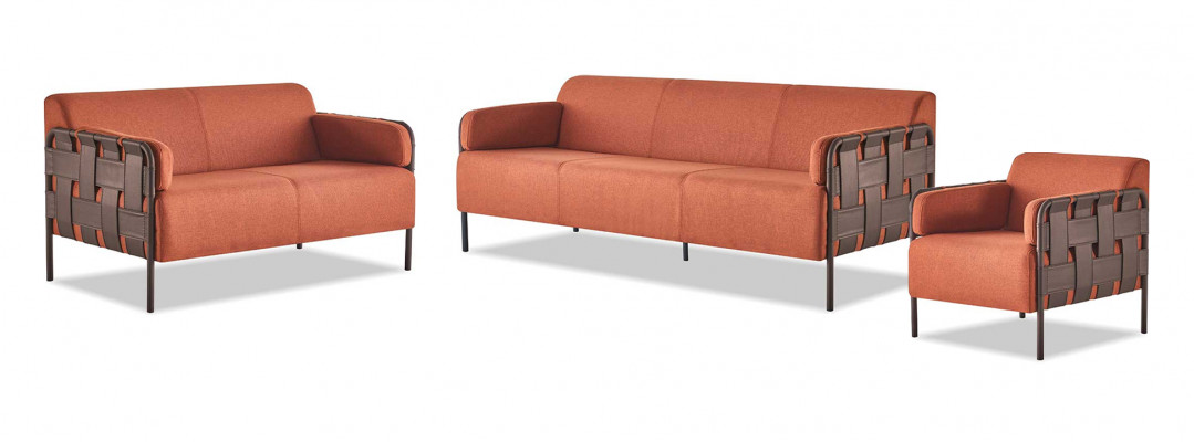 Komplett 3-Sëtzer 2-Sëtzer Fautteuil Sofa-Set Orange Sofagarnituren Sofas