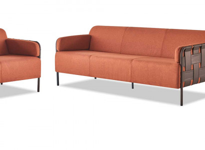 Komplett 3-Sëtzer 2-Sëtzer Fautteuil Sofa-Set Orange Sofagarnituren Sofas