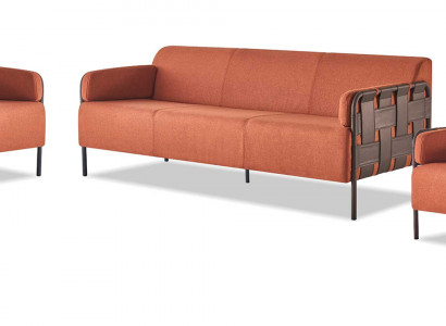 Komplett Sofas 3-Sëtzer 2x Fotell Orange Canapé Lieder Stoff Edelstahl