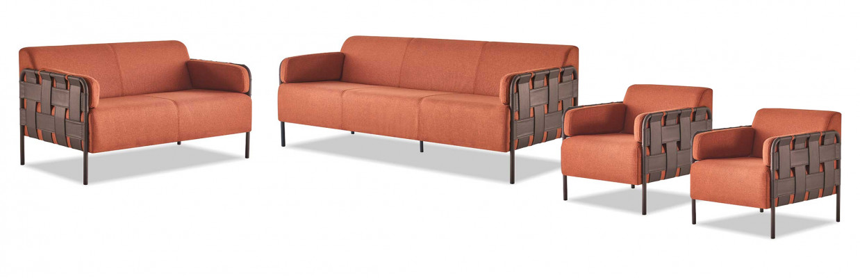 Komplett-Set 3-Sëtzer 2-Sëtzer Fotell Orange Sofagarnituren Sofas Textil