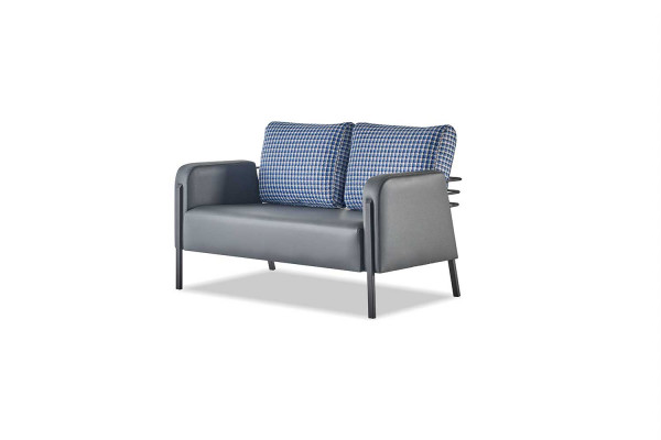 Lieder Sofa Polster 2-Sëtzer Grau Blo Edelstol Modern Këssen Sofa Couch