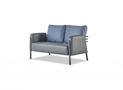 Lieder Sofa Polster 2-Sëtzer Grau Blo Edelstol Modern Këssen Sofa Couch