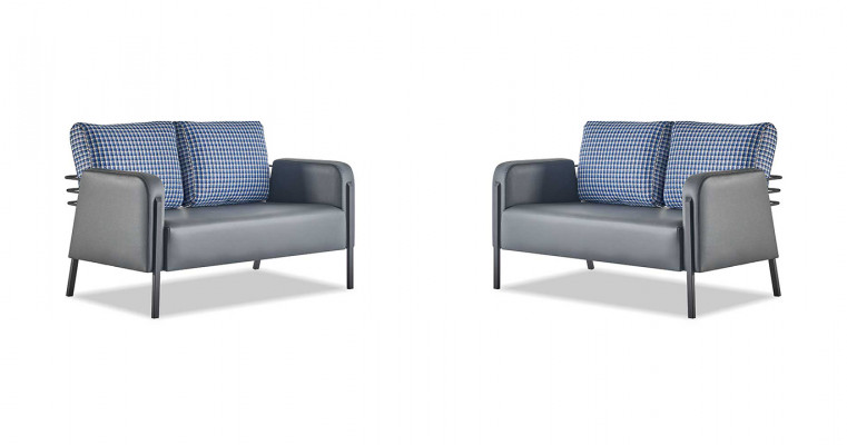 Ledersofa-Set Griich Blo Këssen 2-Sëtzer Sofen Modern Polster Textil