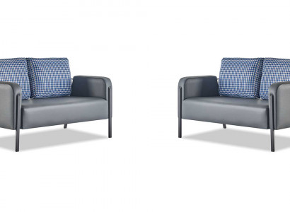 Ledersofa-Set Griich Blo Këssen 2-Sëtzer Sofen Modern Polster Textil