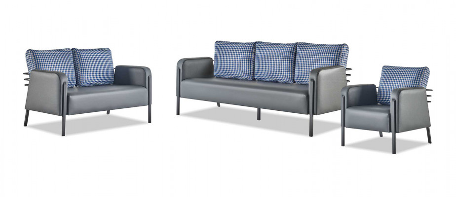Modernt Sofa-Set 3-Sëtzer 2-Sëtzer Fauteuil Blo Gro Lieder Edelstol