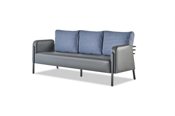 Sofazen Gepolsters Edelstahl Ledersofa-Set 3-Sëtzer Fauteuil Gro Blo Textil