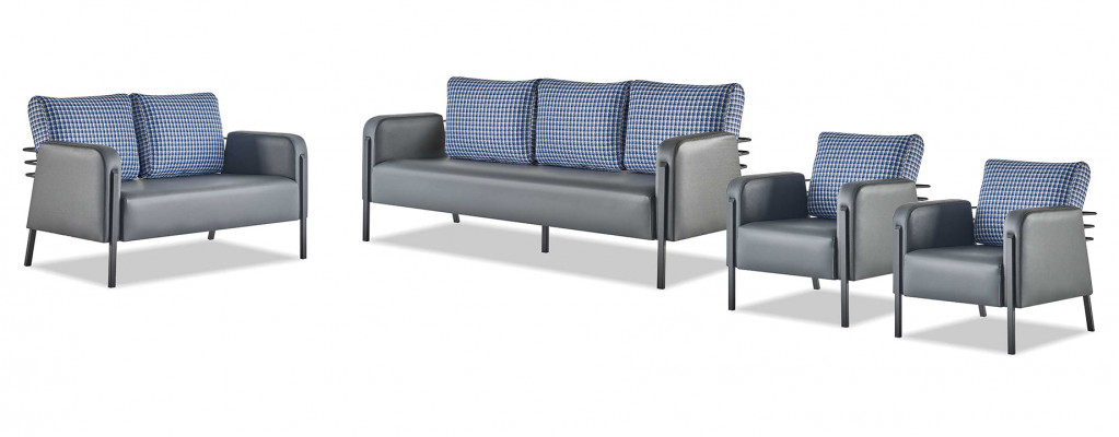 Komplett Sëtzmiwwel Set 3-Sëtzer 2-Sëtzer Fauteuil Grau Blo Lieder Polster