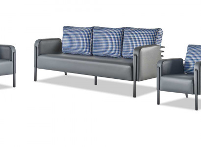 Komplett Sëtzmiwwel Set 3-Sëtzer 2-Sëtzer Fauteuil Grau Blo Lieder Polster