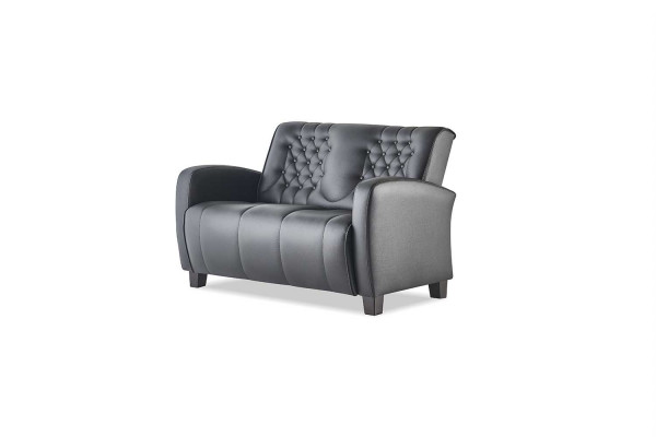 Luedersofa Chesterfield Canapé 2-Sëtzer Sofa Modern Zweesëtzeg Lieder Holz