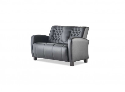 Luedersofa Chesterfield Canapé 2-Sëtzer Sofa Modern Zweesëtzeg Lieder Holz