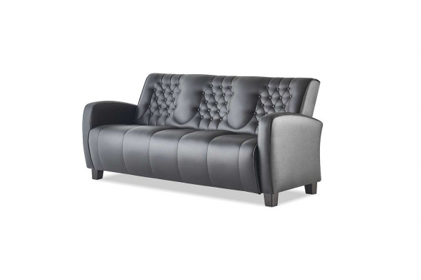 Lieder-Sofa-Set 3-Sëtzer Sëtzschwaarz Modern Canapé Lieder Holz Chesterfield