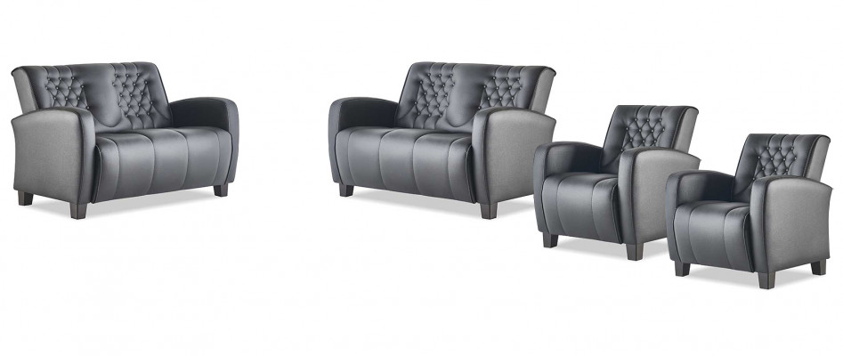 Sëtzgruppe-Set 2-Sëtzer Fotell Schwaarz Chesterfield Modern Ledersofaen