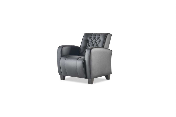 Sëtzgruppe-Set 2-Sëtzer Fotell Schwaarz Chesterfield Modern Ledersofaen