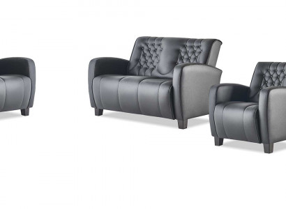 Sëtzgruppe-Set 2-Sëtzer Fotell Schwaarz Chesterfield Modern Ledersofaen