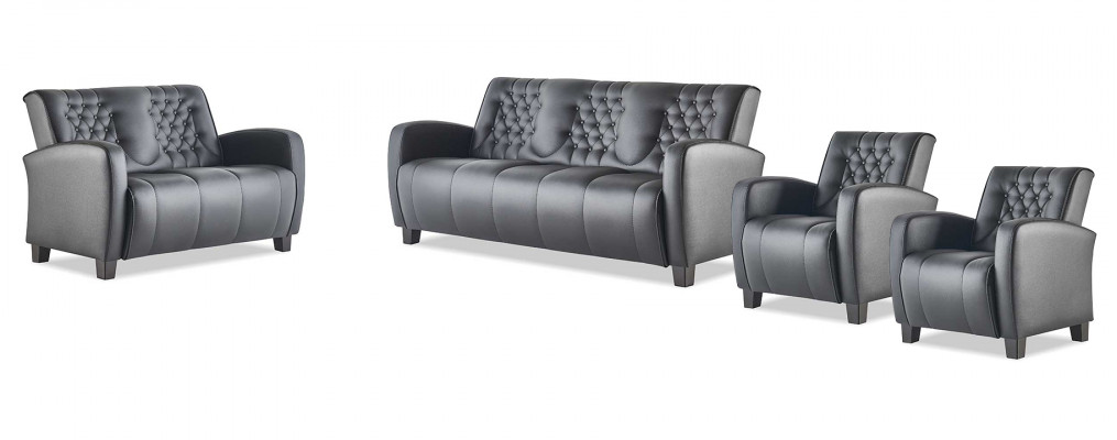 Sofas Schwaz Komplett-Set 3-Sëtzer 2-Sëtzer Sessel Lieder Knäpper Couch