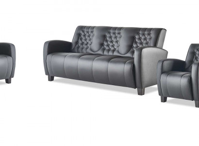 Sofas Schwaz Komplett-Set 3-Sëtzer 2-Sëtzer Sessel Lieder Knäpper Couch