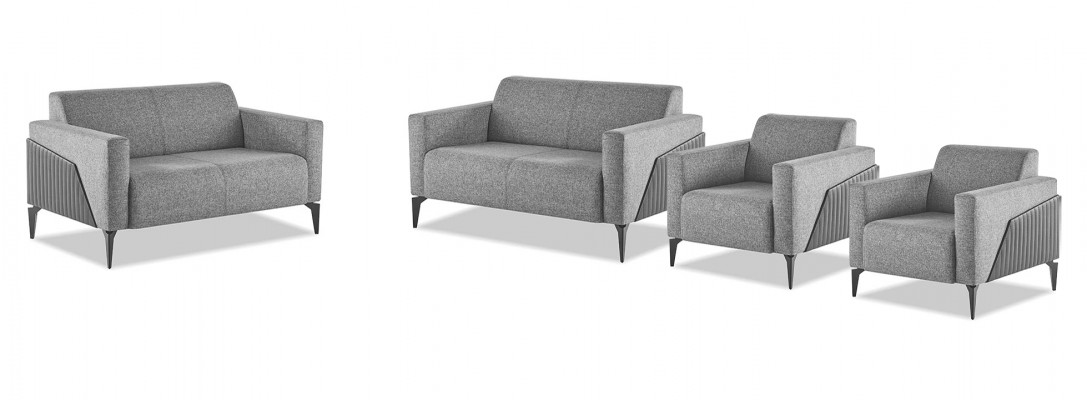 Komplett Sofa-Set Sofagarnitur 2-Sëtzer Fautteuil Gro Edelstahl Textil Holz
