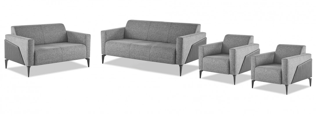 Sofagarnitur Set 3-Sëtzer 2-Sëtzer Fauteuil Gro Textil Edelstol Holz Modern