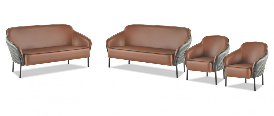 Canapé-Set Braun Schwaarz Canapé-Garnitur 2-Sëtzer Fauteuil Lieder Edelstol Holz