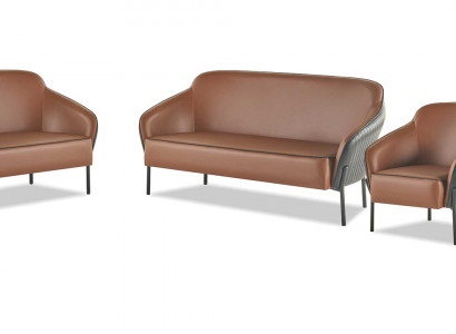 Canapé-Set Braun Schwaarz Canapé-Garnitur 2-Sëtzer Fauteuil Lieder Edelstol Holz