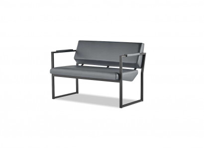 Lueden Divanen Couch Edelstahl 2-Sëtzer Sofa Schwaarz Lieder Holz Zweisëtzeg