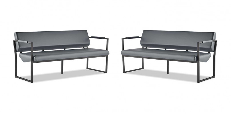Set vu Ledersuergen 3-Sëtzer Schwaarz Edelstahl Lieder Modern Sofa-Set Couch