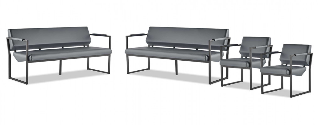 Sofagarnitur Schwaarz Modern Ledersofa Sofa-Set 3-Sëtzer Fotell Inoxstahl