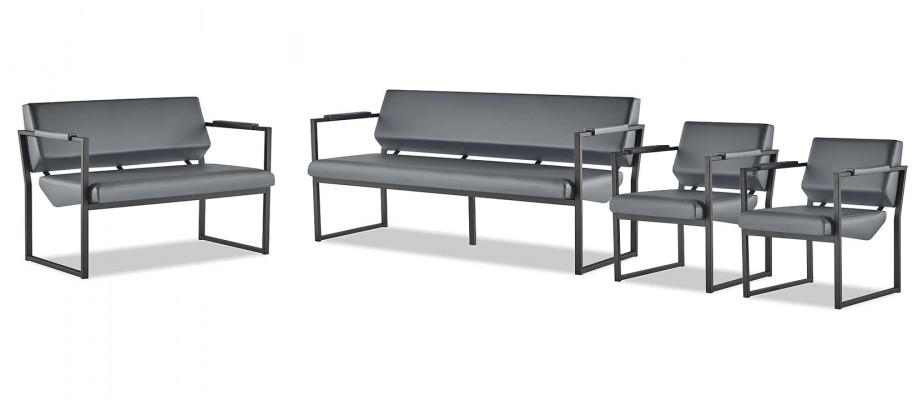 Komplett Set Sofas 3-Sëtzer 2-Sëtzer Fauteuil Schwaarz Ledersofas Edelstol
