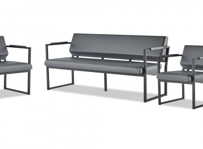 Komplett Set Sofas 3-Sëtzer 2-Sëtzer Fauteuil Schwaarz Ledersofas Edelstol