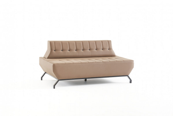 Ledersofa Set 2-Sëtzer Beige Lieder Art Déco Stil Chesterfield Edelstol