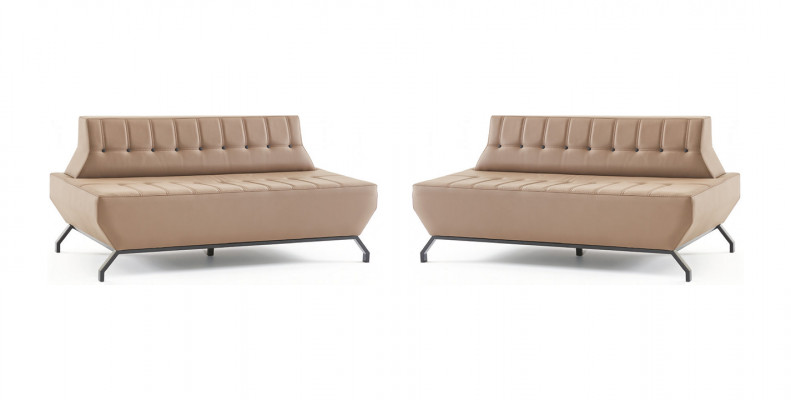 Ledersofa Set 2-Sëtzer Beige Lieder Art Déco Stil Chesterfield Edelstol