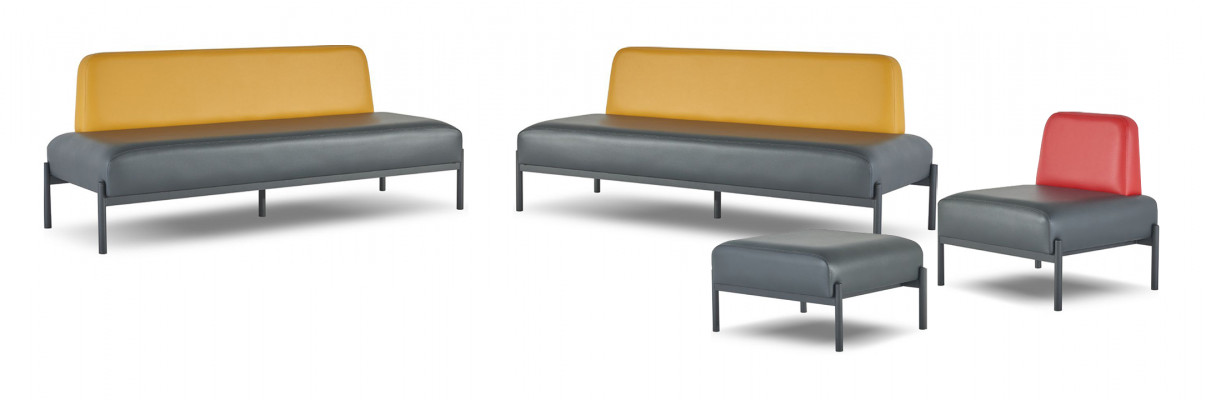 Sofaen 3-Sëtzer Fotell Pouf Schwaarz Giel Rout Art Deco Lieder Komplett