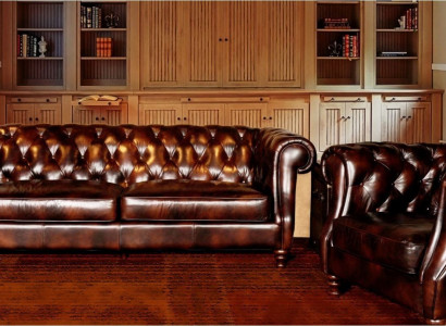 Chesterfield Grouss XXL Canapé Blackpool Canapé Kënschtlech Lieder Textil Polster Set.