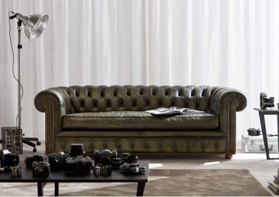 Chesterfield Canapé Sofa Polster Garnitur 3-Sëtz Sofasen Klassesch Nei Richmond