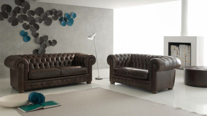 Chesterfield Sofa Canapé Polster 3 Sëtz Garnitur Lieder Textil Sofaen Nei