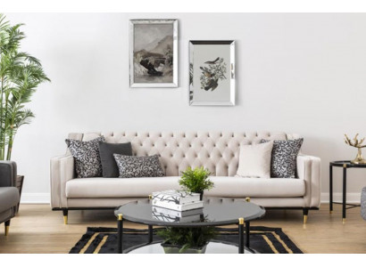 Klassesch Chesterfield Drësëtzeger Miwwel Sofa Luxus Couchen Beige 3 Sëtz Sofaen