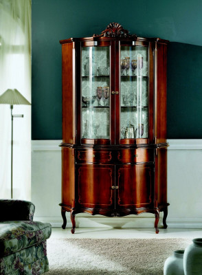 Italienesch Luxus Holz Design Miwwel Barock Stil Schaf Vitrin Braun Wunnzëmmer Nei